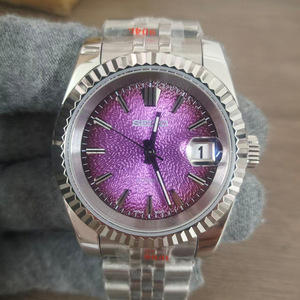 Montre-bracelet mécanique automatique pour homme, en acier inoxydable, de luxe, personnalisée en usine, étanche, lumineuse, de couleur violette - Product Image 2