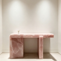 Table console en marbre rose naturel, cadre géométrique creux sculpté, table d'entrée pour villa, hôtel boutique, hall d'entrée, décoration de couloir