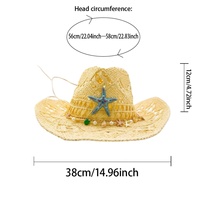 Chapeaux de cowboy en paille en gros avec perles étoile de mer et coquillages pour l'été, la plage et les fêtes