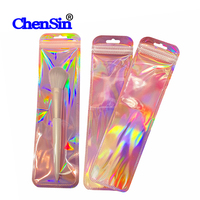 Sac en plastique pour pinceaux de maquillage, emballage d'accessoires rose brillant, sac transparent à fermeture éclair