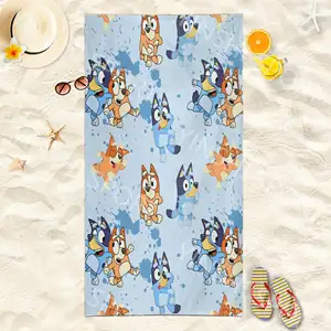 High Quality Personalized blueys cartoon travel Summer Print Quick Dry Oversized Sand Free Large Beach Towel For Women Kids