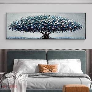 Tranh sơn dầu trên tác phẩm nghệ thuật phong cảnh vải phong cách hiện đại vẽ tay cây lớn và hoa - Product Image 3