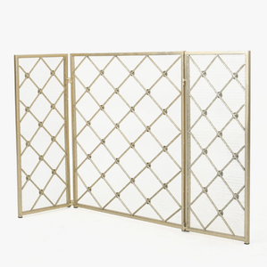 Global Safety Standard Freestanding Curved Mesh <strong>Guard</strong> Gold Color Three Panel Metal Fireplace Screen for See-through <strong>Hearths</strong> - Product Image 1