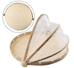 <span class=keywords><strong>Cesta</strong></span> de Almacenamiento de Bambú para Pan, Verduras y Frutas, Tejida <span class=keywords><strong>a</strong></span> Mano, con Cubierta de Malla Antipolvo y Antiinsectos - Product Image 5
