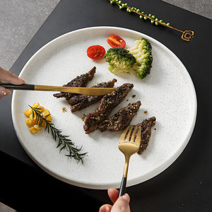 Elegante plato para carne <span class=keywords><strong>de</strong></span> restaurante, plato para pizza <span class=keywords><strong>de</strong></span> cerámica esmaltada moteada, plato llano blanco con borde - Product Image 3