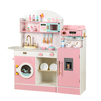 Juego de Cocina de Juguete para Niños, Color Rosa, Cafetera de Madera de Simulación y Utensilios de Cocina de Plástico, Regalo de Cumpleaños para Niñas