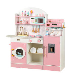 Maison de jeu pour enfants rose ensemble de jouets de <span class=keywords><strong>cuisine</strong></span> Machine à café en bois Simulation et ustensiles de <span class=keywords><strong>cuisine</strong></span> en plastique cadeau d'anniversaire pour les filles - Product Image 5
