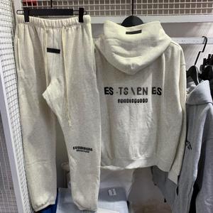 Set Felpa con Cappuccio e Pantaloni della Tuta con Risvolto in Cotone Unisex con Logo ESS, Stile Casual High Street - Product Image 3