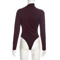 Nouvelle combinaison moulante sexy pour femme, couleur unie, col semi-montant, bretelles plissées, extensible, manches longues
