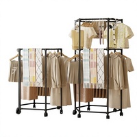 Porte-vêtements rotatif hexagonal multifonctionnel en métal avec roulettes pour chambre et balcon, fonction séchage, pour manteaux et chapeaux