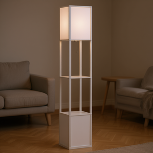 Lampada da terra bianca con ripiano 10,25x10,25x61,5 pollici dal design minimalista per soggiorno, camera da letto, luce calda e morbida - Product Image 2
