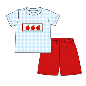 Maxine custom abbigliamento per bambini a quadretti di cotone per neonati smocked torna alla scuola abbigliamento da bambina con ricami di mele - Product Image 2