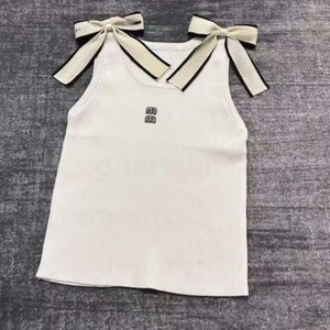 <span class=keywords><strong>T</strong></span>-shirt Corta da Donna Senza Maniche con Fiocco sulla Spalla, Stile Designer Miu, Elegante Casual, Ricamata Minmin - Product Image 2