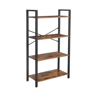 Estantería de madera con diseño de escalera, estante de exhibición de libros, de hierro