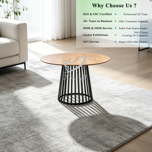 Mesa de Centro Redonda Moderna OKAY Furniture con Base de Listones Metálicos Negros Cónicos Radiantes, Mesa de Centro Minimalista para Sala de Estar - Product Image 1