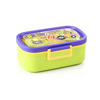 Boîte à lunch rectangulaire mignonne à double compartiment, sans BPA, avec couvercle en plastique, intérieur en acier inoxydable et extérieur en plastique, pour enfants