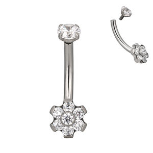 GZN Flower's New 16G Titanium Curved Barbell Marquise CZ Button Zircon Prong Wedding Engagement Body Jewelry para niños adultos - Product Image 6