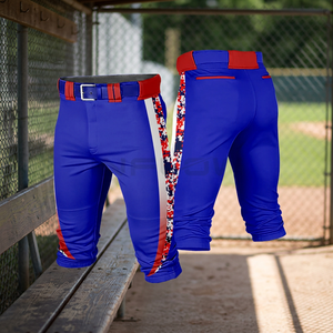 Pantalones de Béisbol Azules para Hombre con Paneles Laterales a Rayas Rojas y Blancas, Corte Ajustado, Cierre con Cinturón, Transpirables, para Todas las Temporadas - Product Image 4