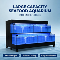 Bac à fruits de mer commercial d'occasion à double couche avec refroidisseur intégré, aquarium mobile en acier pour poissons vivants, idéal pour supermarchés et restaurants