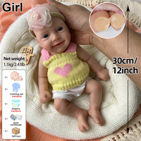 Poupée Reborn en Silicone Intégral de 12 pouces, Adorable, Réaliste, Nouveau-né Éveillé, Lavable, avec Détails de Veines et Toucher Doux, Poupée de Jeu, Cadeau de Fêtes