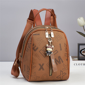 Cute <b>Women's</b> Black Letter Pattern <b>Backpack</b> with Zipper Closure and Cow Charm Keychain <b>Small</b> Capacity Daily Use Shoulder Bag - Product Image 4