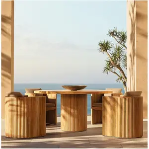 Patio Furniture Waterproof Luxury Solid Wood 4 Seat Round Table Outdoor Teak Dining Set