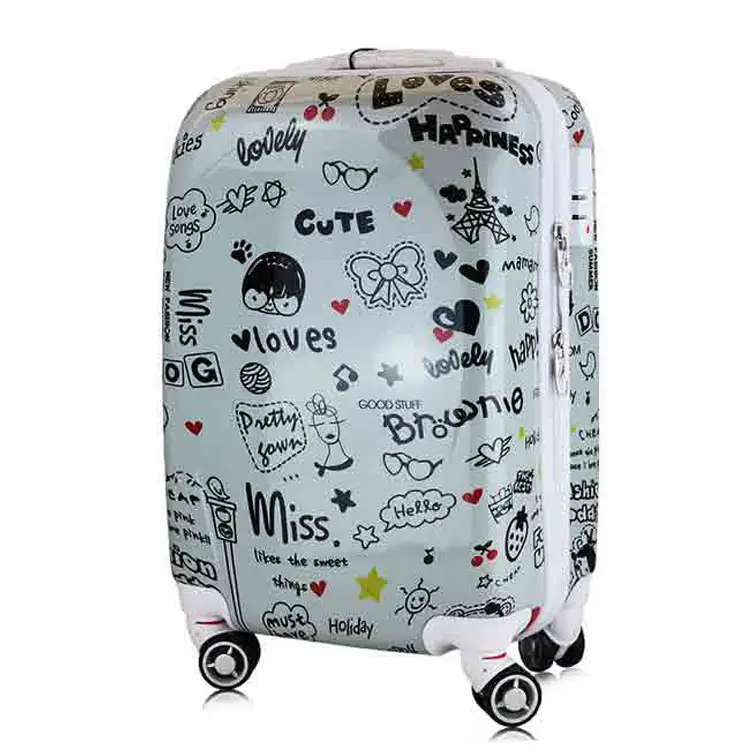 Bagages personnalisés colorés pour enfants valise de voyage avec roue roulante valise à roulettes avec film d'impression PC de dessin animé