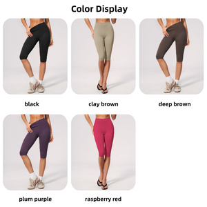 Leggings Capri sans couture <span class=keywords><strong>taille</strong></span> haute avec logo personnalisé, effet froncé push-up, respirants, pour l'entraînement, la gym et la course - Product Image 5