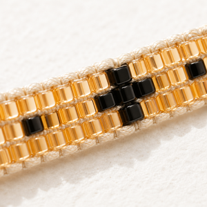 Bracelet perlé Go2boho, perles en verre filé <span class=keywords><strong>à</strong></span> la main couleur or avec motif géométrique noir, bijou ajustable idéal pour un cadeau - Product Image 5