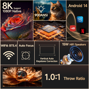 Nuevo Proyector Inteligente Magcubic HY350Max 2026, 900 ANSI Nativos 1080P, Android 14, WiFi 6, Soporte Automático 8K, Venta al por Mayor de Fábrica - Product Image 6