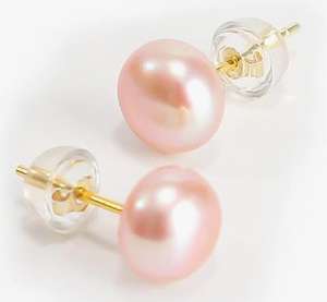 Basic Classic 6-7mm Natural Pink Echte echte Knopfbrot Perlen Ohr stecker - Product Image 2