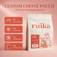 Sachet café imprimé personnalisé valve unidirectionnelle zip fond plat soufflet
