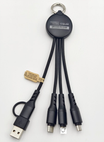 Câble de charge porte-clés 6-en-1 lumineux en matériau recyclé certifié CE, 17 cm, logo laser double face, cadeau promotionnel écologique