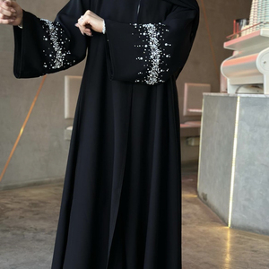 Cardigan di Alta Qualità per l'Eid, Abaya Nera con Strass e Perle, Cristalli Scintillanti, Kimono Dubai, Abaya Aperta, Abito Musulmano, Abbigliamento Islamico - Product Image 1