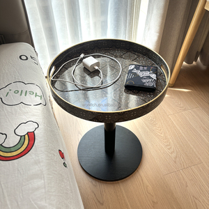 Table ronde en <span class=keywords><strong>plastique</strong></span> noire sur piétement, table d'appoint décorative de luxe style Art Déco à motif losanges pour plateau de service - Product Image 2