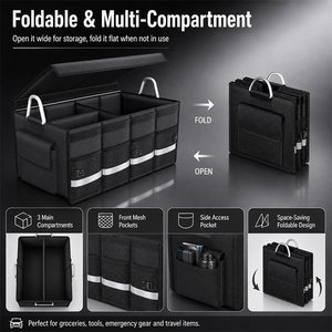 Portable <b>Collapsible</b> 3-Compartment Car Trunk <b>Storage</b> Organizer Detachable Dividers Oxford Fabric Fold Flat Design for Auto Trunk - Product Image 1