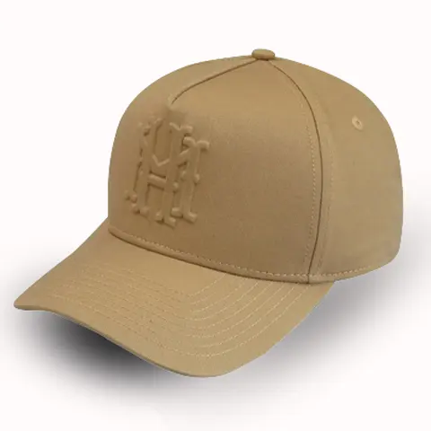 Kap üreticisi özel 5 panel kavisli brim yapılandırılmış beyzbol yuvarlak şapka kabartmalı logo ile