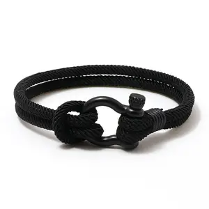 Nautical Rope Bracelet Stainless Steel Black Shackle Extremely Durable and Scratch Resistant Waterproof Paracord Bracelet