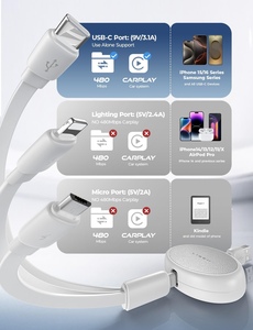 <span class=keywords><strong>สาย</strong></span>ชาร์จเร็วแบบพับเก็บได้ LISEN 3 in 1 หลายพอร์ต USB สำหรับ iPhone 16 15 14 <span class=keywords><strong>Pro</strong></span> Max Samsung S25 Android Pixel - Product Image 6