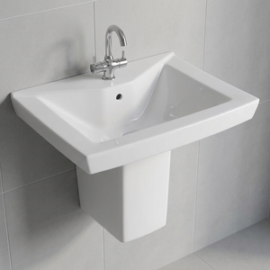 Lavabo demi-pied en céramique de style européen avec design en marbre blanc et granit - Product Image 3