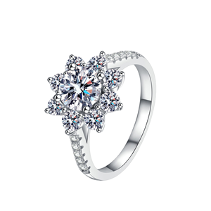 Cadeau d'anniversaire J&C pour femmes, bijoux fins, argent sterling 925, moissanite 1 carat, bague, design fleurs éternelles - Product Image 1