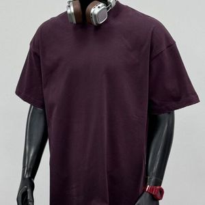 Maglietta estiva viola scura per gli uomini stile retrò americano di fascia alta in cotone 100% fatta a mano mezza manica ampia maglietta per gli uomini - Product Image 1