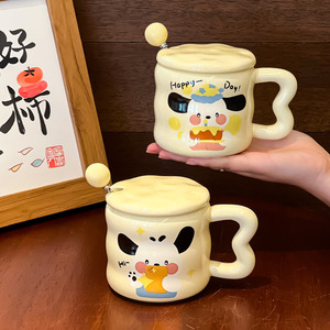 Practical <b>Ceramic</b> Mug Set with Lid and Spoon Cartoon Design Style for Business Gifts Best Friends and Girls' Birthdays - Product Image 2