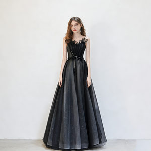 chinese dress ladies Ombre Sequin Beaded Flared Long Sleeve Maxi Dress - Black
