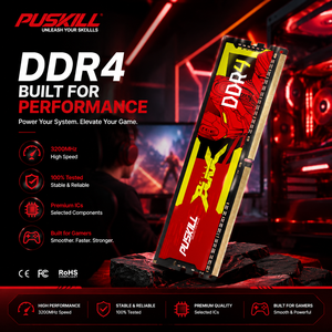 Mémoire de bureau PUSKILL DDR4 8 Go UDIMM 3200 MHz 288 broches 1,2 V Module RAM fiable pour mise à niveau PC étudiant Pack de vente au détail - Product Image 1