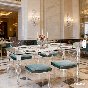 Meilleur prix Table à manger rectangulaire moderne en acrylique transparent avec chaises en acrylique transparent et coussins moelleux pour <span class=keywords><strong>6</strong></span> personnes - Product Image 2