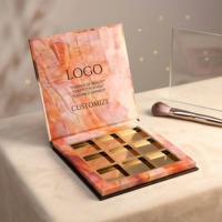 Palette à paupières vide en papier artistique avec logo personnalisé, revêtement UV, rose doré marbré, magnétique, avec miroir pour emballage cosmétique