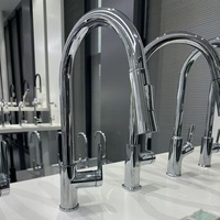 Robinet de cuisine moderne en céramique PPA chromé avec douchette extractible 2 fonctions, à poser sur le plan, pour évier de cuisine