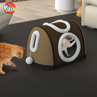 PRODIGY Lit pour chat et chien de luxe moderne marron en forme de trous de cerisier, coussin en peluche de lapin premium amovible et lavable, super doux et pliable