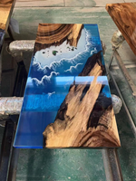 Table de salle à manger de cuisine en bois massif au design moderne, bord vif, Recina Epoxica avec finition en résine époxy pour meubles de maison de style campagnard